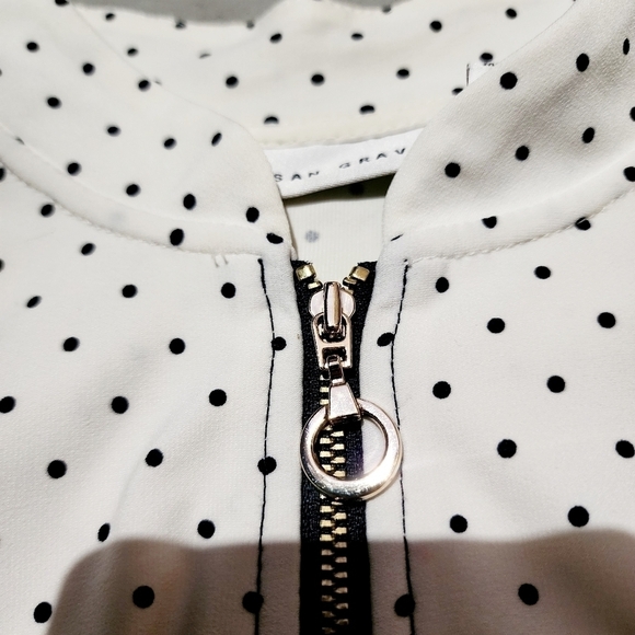 Susan Graver White Navy Floral Swiss Dot Full Zip Jacket Women's Large L Pockets - Picture 3 of 11